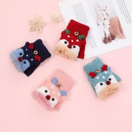 Hair Accessories 1 Pair Thickening Winter Fingerless Plush Velvet Warm Cartoon Reindeer Children Gloves Kids Mittens