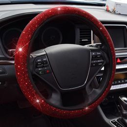 Steering Wheel Covers 38cm Universal Car SUV Breathable Anti-Slip Bling Rhinestones Cover For Women Girl With Crystal Diamond Sparkling