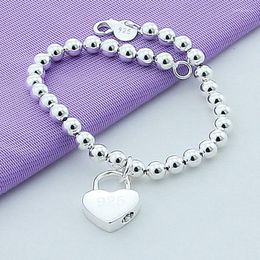 Charm Bracelets 925 Sterling Silver Bracelet Heart Lock Letter Bead Fashion Simple For Women Jewellery Gift