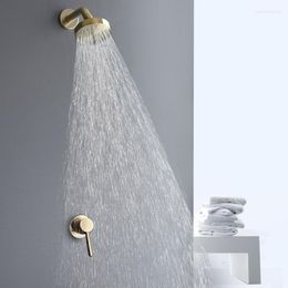 Bathroom Shower Sets Brushed Gold Fixture Waterfall Restroom Bath Faucets Set Wall Mounted Brass Rain Faucet Mixer