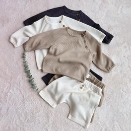 Clothing Sets Children Autumn Clothes Waffle Cotton Sweatshirt And Pants 2pcs Kids Suits Boys Girls Solid Color Outfits