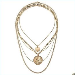 Vintage monel metal Human Head Choker Necklace with Gold Coin Circle Pendant - Mti Layers Design - Drop Delivery 2022 DHHR3