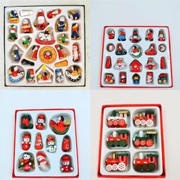 Christmas Decorations Xmas Tree Wooden Figures Hanging Ornaments Pendants Set For Home House Shop Mall Party Decor Puppets