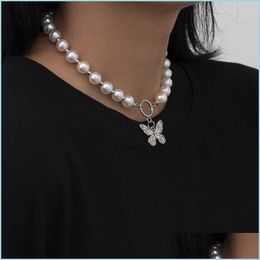 Pendant Necklaces Boho Pearl Bead Chain Necklace Butterfly Pendant Women Fashion Short Choker Necklaces Animal Neck Colar Jewelry Gi Dhaib