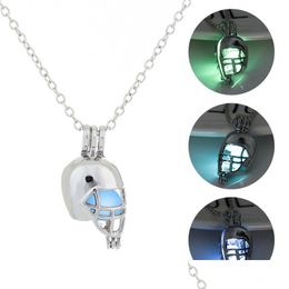 Pendant Necklaces Glow In The Dark American Football Helmet Necklaces For Women Luminous Beads Locket Pendant Chains Fashion Sports Dhcum