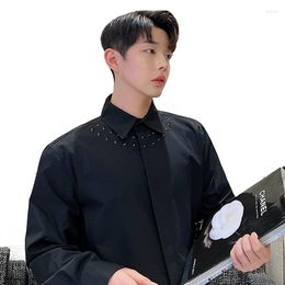 Men's Casual Shirts 2022 Autumn Men Drill Collar Long Sleeve Loose Vintage Japan Korean Streetwear Black Male Dress