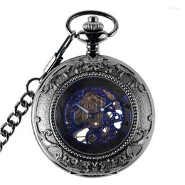 Pocket Watches Antique Steampunk Mechanical Hand Wind & Fob Men's Women's Pendant Watch Blue Case Relogio De Bolso Gifts