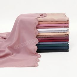 Fashion Plain Chiffon Hijab Scarf Muslim Shawls Headscarf Wraps Embroidery Headband Foulard Islamic Turbans Bandana Solid Scarf