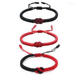 Link Bracelets National Style Lucky Red Black String Bracelet Lovers Handmade Braided Concentric Knot Charm For Women Men Jewellery Gift