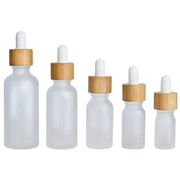 500pcs Frosted Clear Glass Dropper Bottle with Bamboo Lid Cap Essential Oil Glass Bottles 5ml 10ml 15ml 20ml 30ml 50ml 100ml