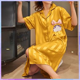 Women's Sleepwear Cute Cartoon Women's Nightgowns Night Wear Summer Nightdress Sexy Nights Ice Silk Short-Sleeve Plus Size Nightwear