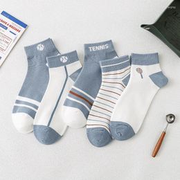 Men's Socks 2022 Short Spring Summer Sports Harajuku Blue Cotton Retro Print With Tennis Stripe For Women Gift