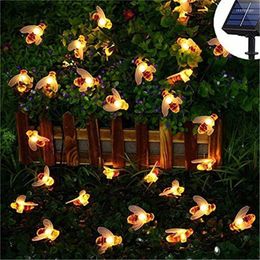 Luzes noturnas, alimentado a energia solar, fofo abelha led string fada decoração de luz ao ar livre à prova d'água Guirlande Lumineuse a