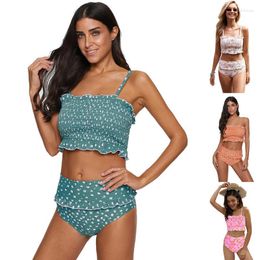 Women's Swimwear Women's Women Two Piece Swimsuit Bikini Print Wire Free High Waist 2022 Summer Beach Bathing Cute Swimsuits