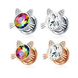 1 Pair Cat earrings Ear Plug Gauges Stainless Steel with Diamond Screw Ear Expander Tunnel Stretcher Piercing Jewellery 6-8mm