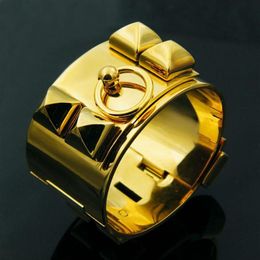 Pulseira de titânio Punk Bangle Wide Luxury Mull Men Bracelet Fashion Gold Rivets Bangles para Silver Rose Gold CDC Largura 3 3cm Pulsera2120