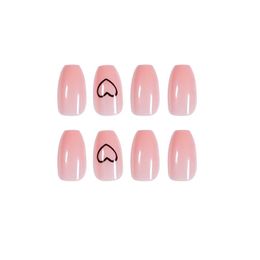 Fashion Nude Pink False Nails Kit with Glue 24 Pieces Removable Waterproof Fingernails Long Full Cover Nail Tips