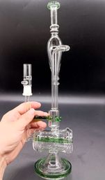 Green Glass Bong Hookahs with Thick Base Water Recycler Smoking Pipes