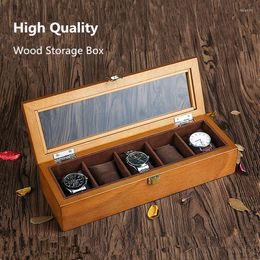 Watch Boxes Men Wood Box Organiser 5 Slots Vintage Luxury Storage Case Pillow Watches Display Holder Jewellery Gift Ideas