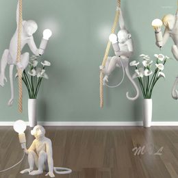 Pendant Lamps Resin Monkey Lamp Modern Lights Home Deco Rope Hanging Loft Luminaire Suspension Abajur Light Fixtures E27