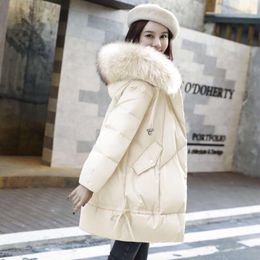 Women's Down Women Long Thick Warm Winter Parkas Large Fur Collar A-Line Coat Loose Clothing Hooded XS-2XL Sweet Jacket Fashion