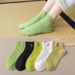 Women Socks Thin Summer Non-Slip Spring Autumn Avocado Green Color Shallow Cotton Cute Solid
