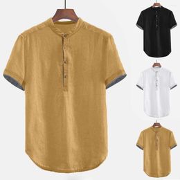 Men's T Shirts Blouse Solid Short Plus Tops Baggy Sleeve Button Shirt Linen Cotton Size