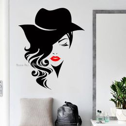 Wall Stickers Red Lips Girls Decal Murals Fashion Shopwindow Beauty Woman Face Hair Salon Style Sticker Home Decor LC1722