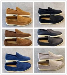 Nouveau Loro Piana Luxury Designer Shoes Charms Embellis Walk Walk Suede Fouers Couple de Vérite Mens Cuir Slip Casual on Flats For Men Sports Dress Shoe 39-46