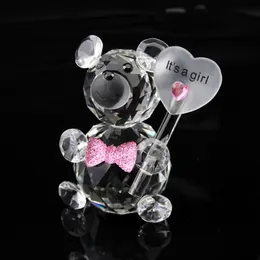 20PCS Baby Girl Shower Favours Crystal Bear with Pink Bowknots Perfect For Birthday Party Decorative Newborn Baptism First Communion Gift