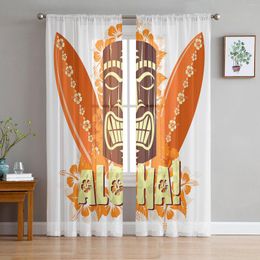 Curtain Hawaii Totem Surfboard Tulle For Living Room Balcony Decor Sheer Kitchen Bedroom Fashion Home