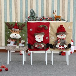 Chair Covers 65 50Cm Christmas Cover Home Dining Chairs Cartoon Decoration Accessories 3D Santa Claus Snowman Elk Decor For 2022