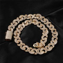 15mm 18-24inch Gold Plated Bling T CZ Cuban Chain Necklace Bracelet Punk Hiphop Jewelry for Men Nice Gift