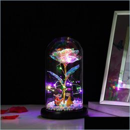 Decorative Flowers Wreaths Decorative Flowers Wreaths Wholesale Led Light Artificial Flower Night Glass Er Lamp Nightlight In Dome Dhf01