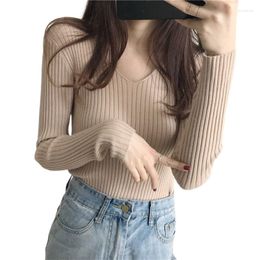 Women's Sweaters WYWMY Spring Autumn Women&#39;s Knitted Slim V-Neck Oversized Soft Long Sleeve Knit Jumper Stretch Tight Knitwear