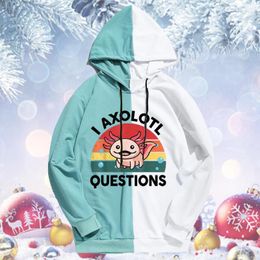 Men's Hoodies I Axolotl Questions Printed Women Men Casual Patchwork Hooded Harajuku Sweatshirt Couple Clothes Plus Size Fleece Hoodie