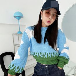 Women's Sweaters Crochet Knitting White Cloud Sweater Fashion Korean Pullover Women 2022 Fall Winter Cropped Knit Tops Harajuku Clothes