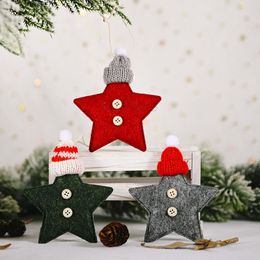 Christmas Tree Five-pointed Star Pendant Five-pointed Stars With Knitted Santa Hat Xmas Birthday Party Outdoors Decoration TH0574