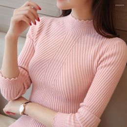 Women's Polos Turtleneck Sweater Women Fashion 2022 Stretch Tops Candy Color Knitted Pullovers Long Sleeve Bottoming