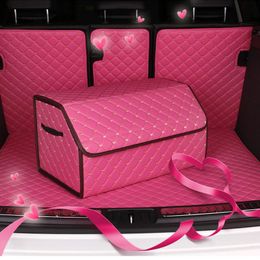 purple Luxury leather Car Storage Bag Trunk Organiser Box Folding High Capacity Multi-use woman Auto waterproof Universal Accessorie