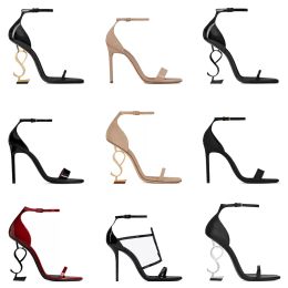 Sandálias de grife salto alto sandália sapatos femininos dedo do pé aberto salto agulha clássico letras de metal estilista de moda com caixa saco de pó