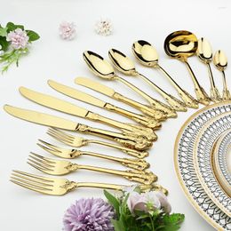 Dinnerware Sets Gold Vintage Tableware 18/10 Silverware Stainless Steel Flatware Dinner Knife Fork Spoon Wedding Xmas Western Cutlery