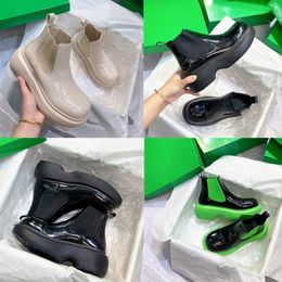 Designer Luxury Ankle Boots Fashion Elastic Slip On Thick Soled Sole Lacquer Varnish Waterproof Comfortable For women Shoes