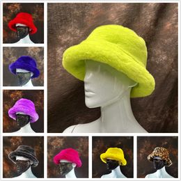 Beanie/Skull Caps 2021 Fashion Autumn Winter women Faux Fur Bucket Hat Thickened Soft Warm Fishing Cap Outdoor Vacation Boy girls colourful hat T221013