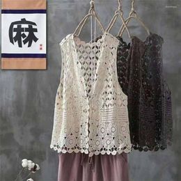 Women's Vests Women Open Stitch Cardigan Cotton Vest Coat Crochet Tops For Womens Casual Loose Lace Shirt Outwear Korean Fashion Clothes