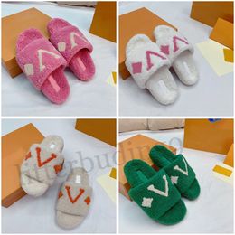 With box Fashion Slippers Slides Sandals Girl Flip Flop Slipper Slide Designers Women Ladies Wool Winter Fur Fluffy Furry Warm Letters Comfortable 35-42