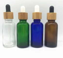 100pcs 30ml frosted amber glass bottle with bamboo cap with paper tube packaging scale dropper SN451