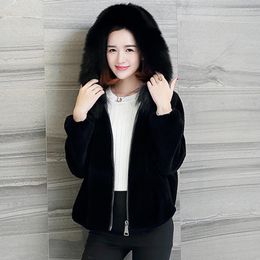 Women's Fur Winter Female Large Collar Hooded Faux Coat Women Fashion Thick Warm Black Jacket Casual Oversize Long Sleeve Parka Z445