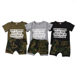 Clothing Sets Baby Boys Clothes Set Letter Print Short Sleeve O-neck T-shirt Camouflage Shorts 6M-3T