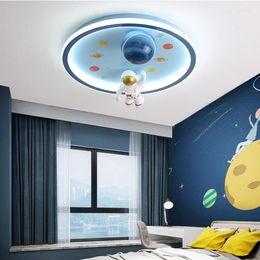 Chandeliers Modern Led Chandelier Light For Children's Room Bedroom Study Kids Baby Blue Cartoon Astronaut Ceiling Lamp Decor Fixtures